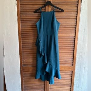 Miami Teal Faux Wrap Spaghetti Strap Ruffle Cocktail Dress - Small